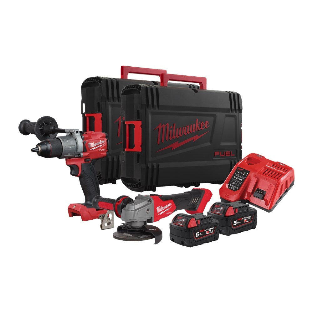 Milwaukee M18 FPP2AB2-502X Combiset FPD3 Slagboor en FSAG125X Haakse Slijper - 5.0Ah 18V in HD Box