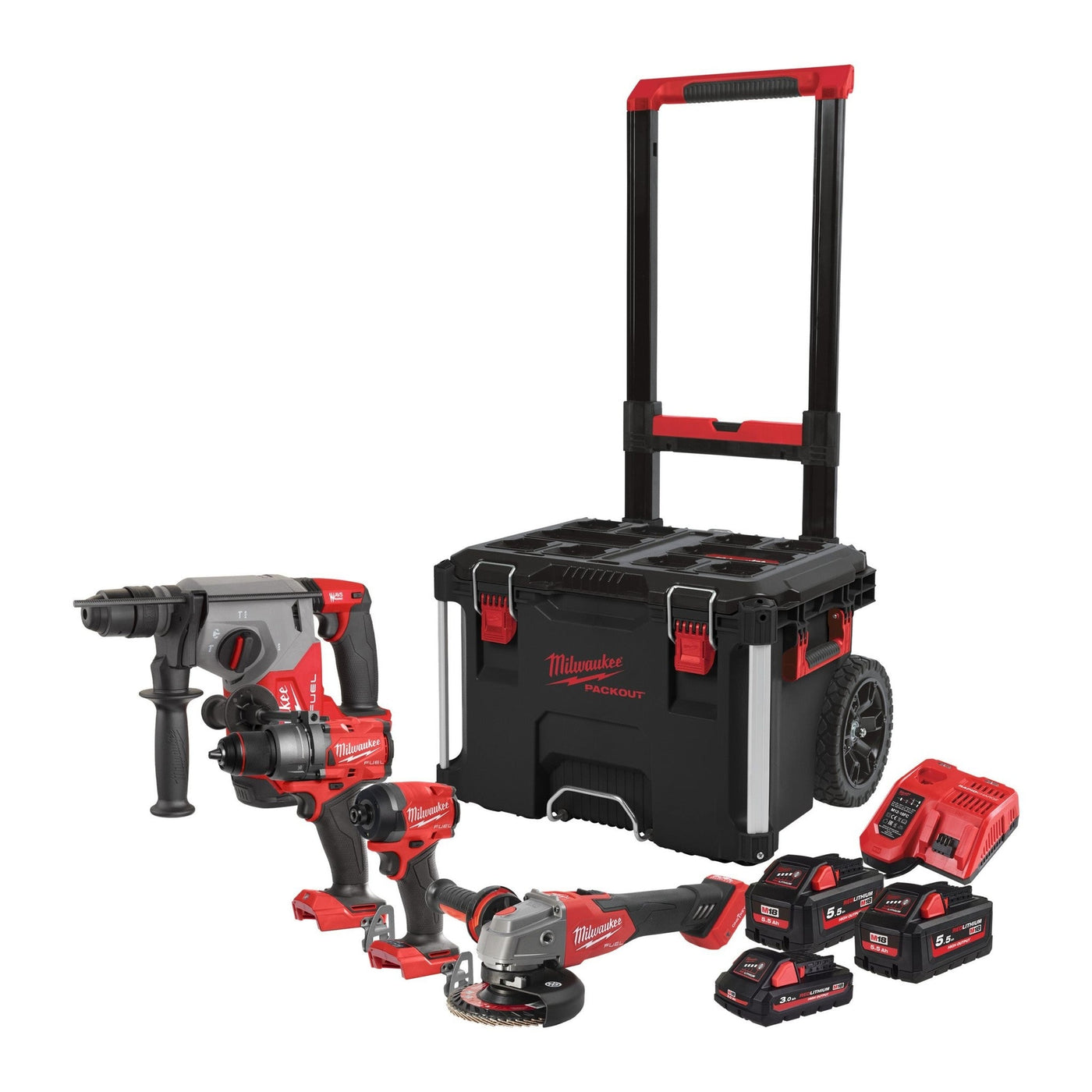 Milwaukee M18 FPP4E-555T Powerpack met 4 machines - 18V 1x3,0Ah/2x5,5Ah Li-Ion