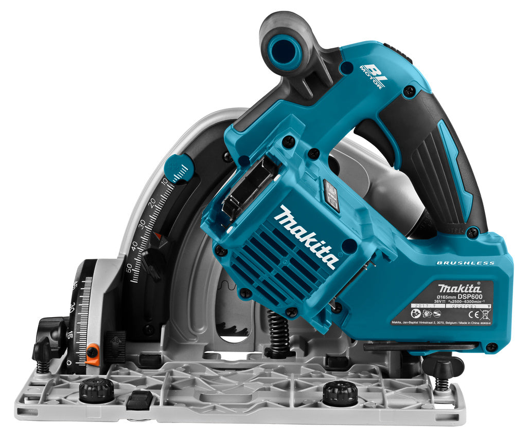Makita DSP600ZJ2 2x18 V Invalcirkelzaag 165 mm met geleiderail! (accu cirkelzaag)