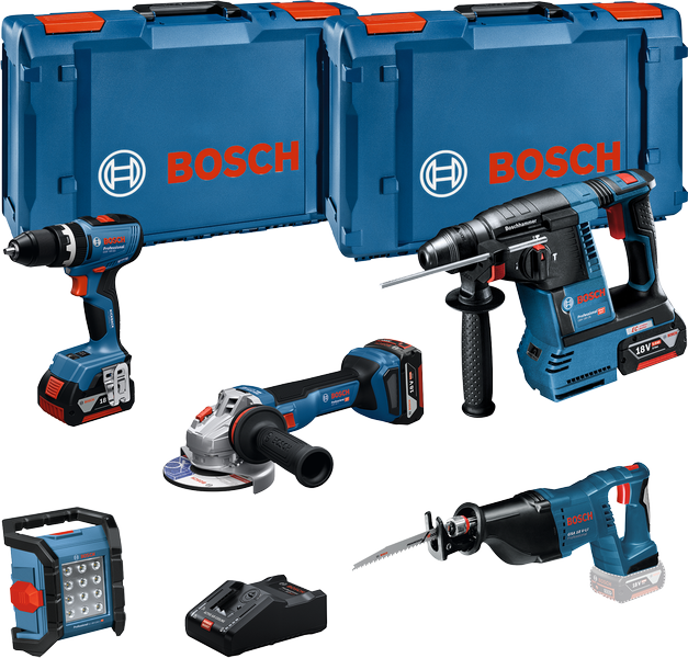 Bosch Combiset 18V met 5 Machines: GSB + GBH + GWS + GSA + GLI + GBA 3x5Ah + GAL Professional