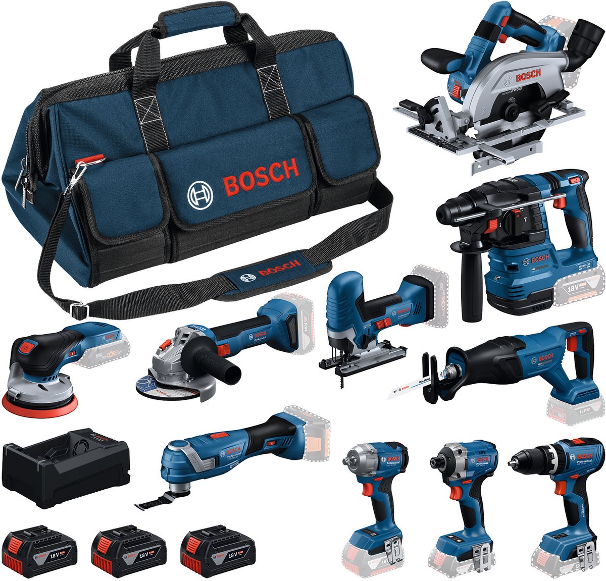 Bosch Professional 18V - Gereedschap combiset - 10-delige Accu Gereedschapsset